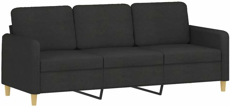 Trivietė sofa su pakoja, juodos spalvos, 180cm, audinys