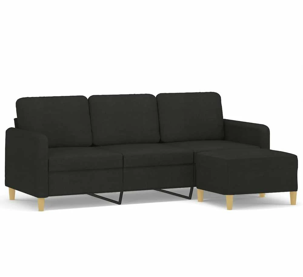 Trivietė sofa su pakoja, juodos spalvos, 180cm, audinys