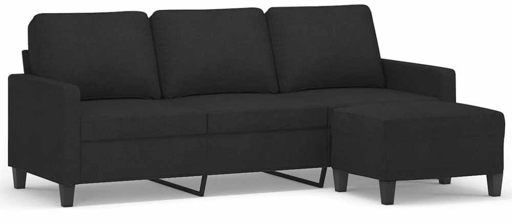 Trivietė sofa su pakoja, juodos spalvos, 180cm, audinys