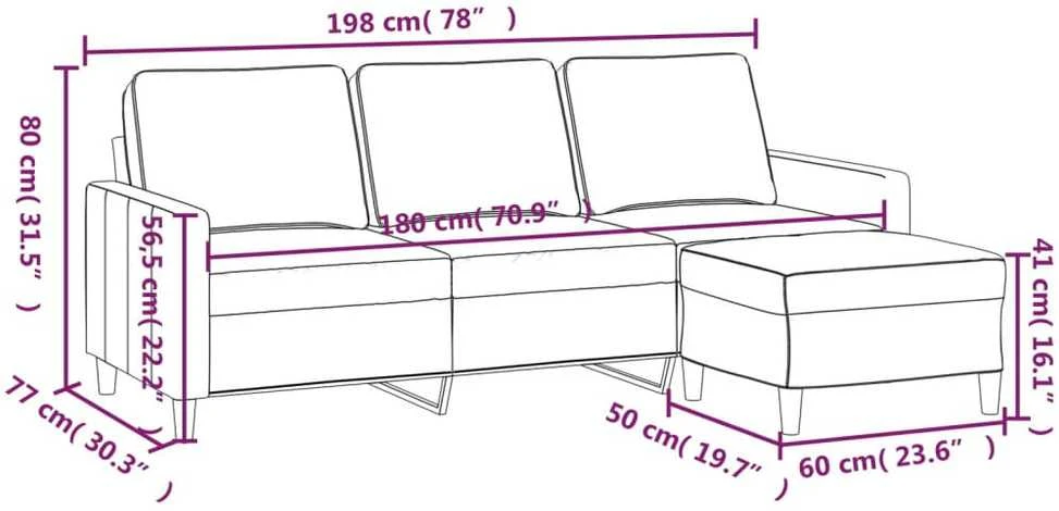 Trivietė sofa su pakoja, juodos spalvos, 180cm, aksomas