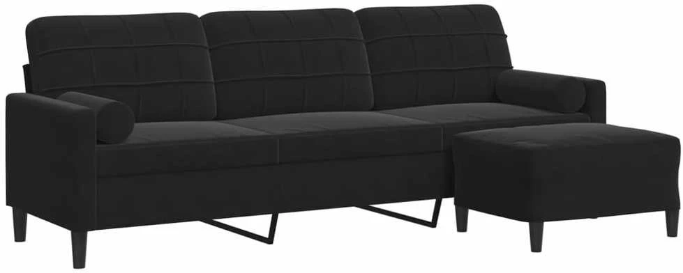 Trivietė sofa su pakoja, juodos spalvos, 210cm, aksomas
