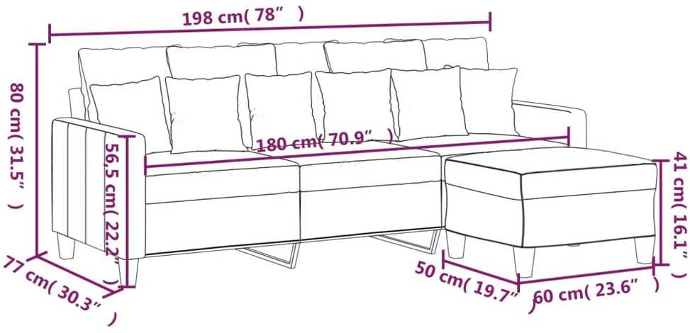 Trivietė sofa su pakoja, juodos spalvos, 180cm, audinys