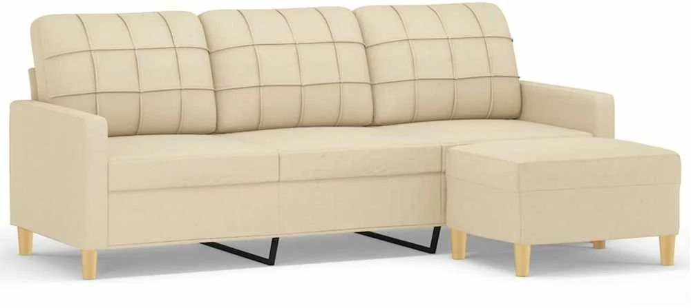 Trivietė sofa su pakoja, kreminės spalvos, 180cm, audinys