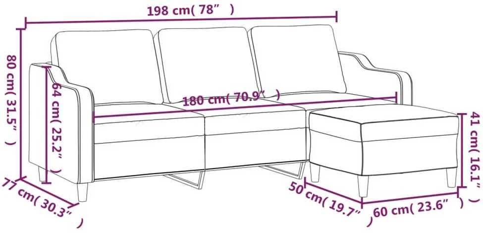 Trivietė sofa su pakoja, kreminės spalvos, 180cm, audinys