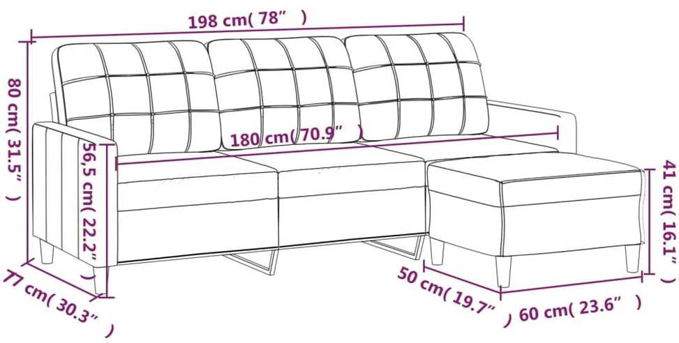 Trivietė sofa su pakoja, kreminės spalvos, 180cm, audinys