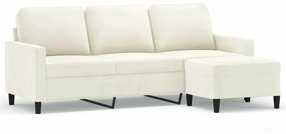 Trivietė sofa su pakoja, kreminės spalvos, 180cm, aksomas
