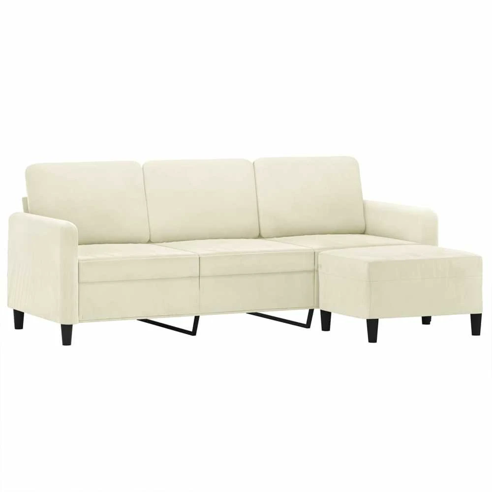 Trivietė sofa su pakoja, kreminės spalvos, 180cm, aksomas
