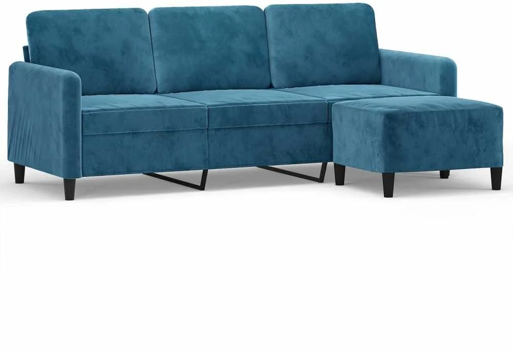 Trivietė sofa su pakoja, mėlynos spalvos, 180cm, aksomas