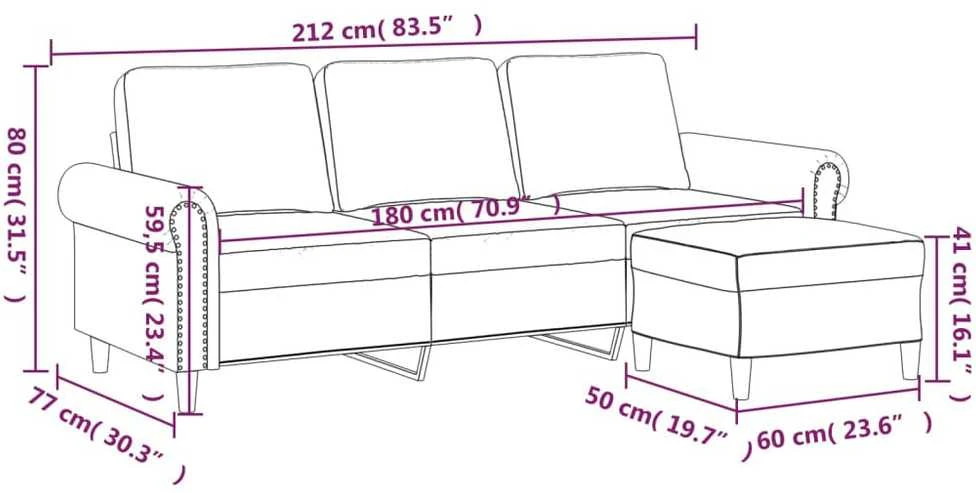 Trivietė sofa su pakoja, mėlynos spalvos, 180cm, aksomas