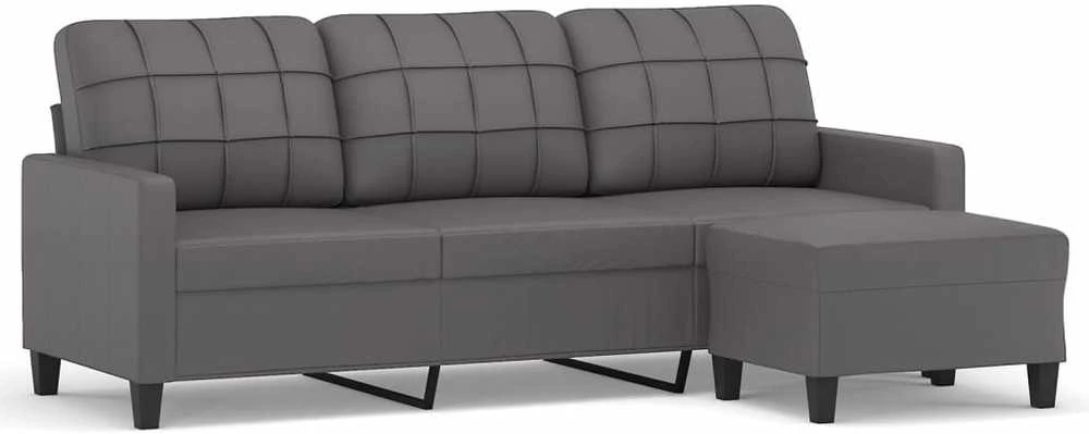 Trivietė sofa su pakoja, pilkos spalvos, 180cm, dirbtinė oda