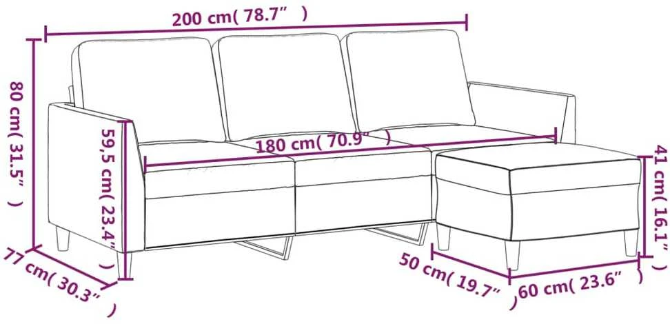 Trivietė sofa su pakoja, pilkos spalvos, 180cm, dirbtinė oda