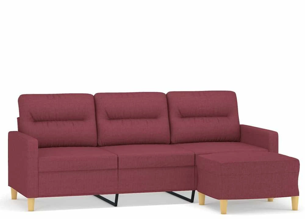 Trivietė sofa su pakoja, raudonojo vyno spalvos, 180cm, audinys