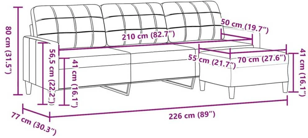 Trivietė sofa su pakoja, raudonojo vyno spalvos, 210cm, audinys