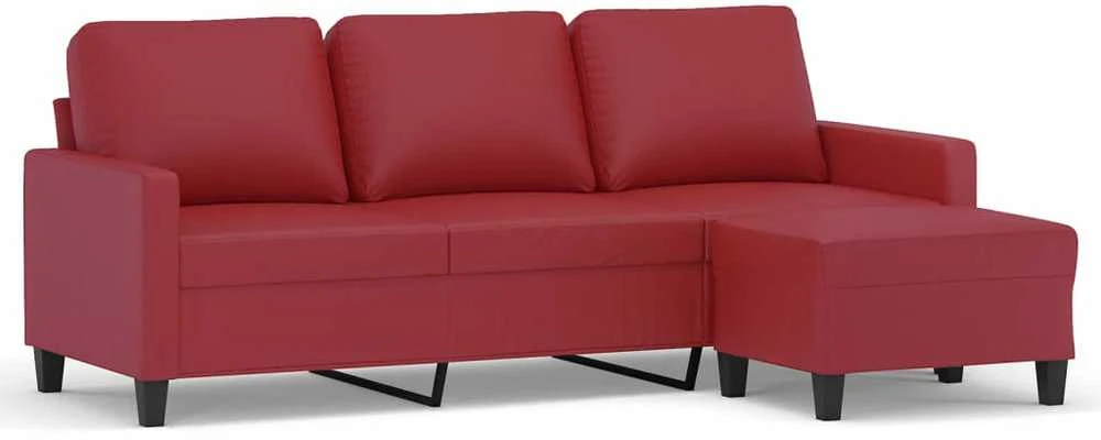 Trivietė sofa su pakoja, raudonojo vyno, 180cm, dirbtinė oda