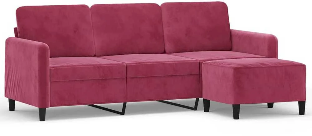 Trivietė sofa su pakoja, raudonojo vyno spalvos, 180cm, aksomas