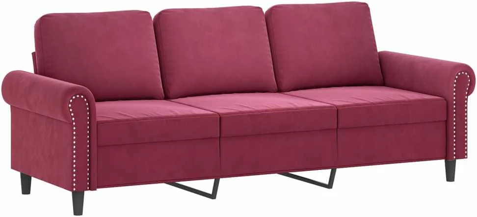 Trivietė sofa su pakoja, raudonojo vyno spalvos, 180cm, aksomas