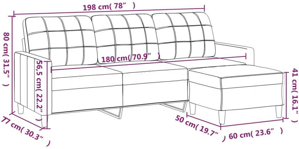 Trivietė sofa su pakoja, raudonojo vyno spalvos, 180cm, audinys