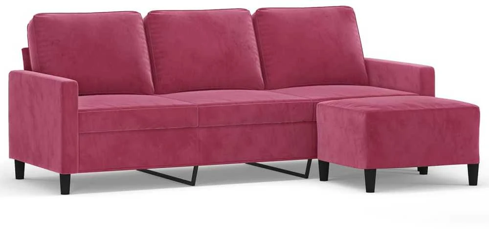 Trivietė sofa su pakoja, raudonojo vyno spalvos, 180cm, aksomas