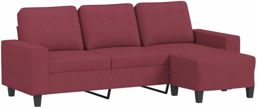 Trivietė sofa su pakoja, raudonojo vyno spalvos, 180cm, audinys