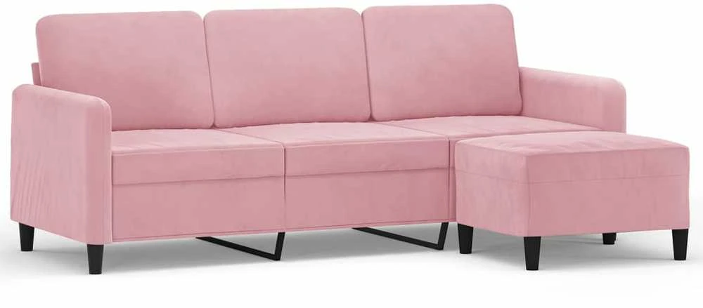 Trivietė sofa su pakoja, rožinės spalvos, 180cm, aksomas