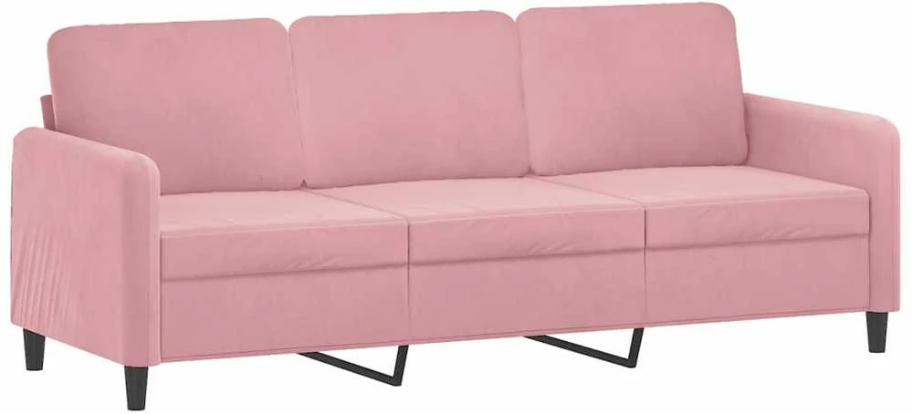 Trivietė sofa su pakoja, rožinės spalvos, 180cm, aksomas