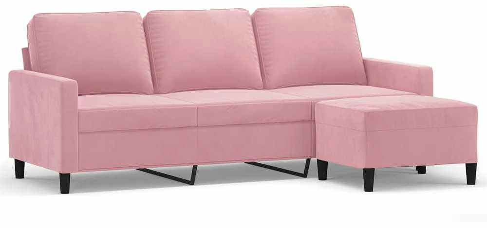 Trivietė sofa su pakoja, rožinės spalvos, 180cm, aksomas