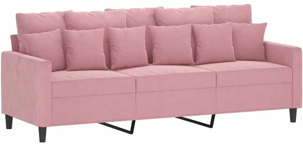 Trivietė sofa su pakoja, rožinės spalvos, 180cm, aksomas