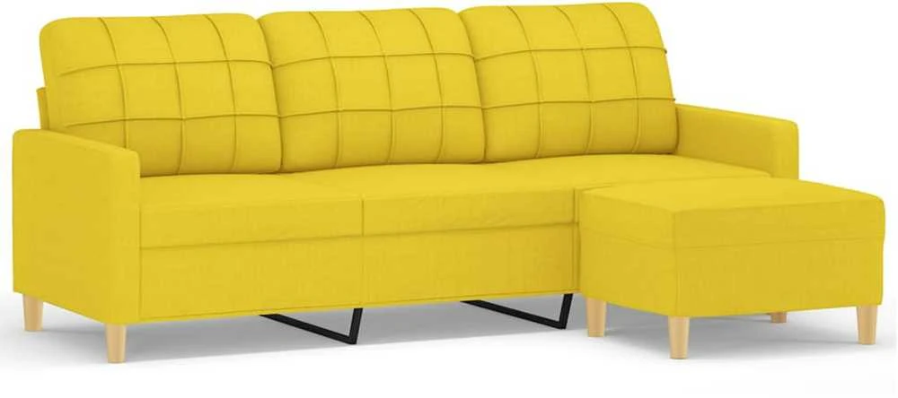 Trivietė sofa su pakoja, šviesiai geltona, 180cm, audinys