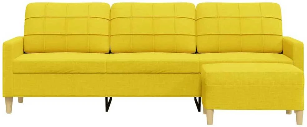 Trivietė sofa su pakoja, šviesiai geltona, 210cm, audinys