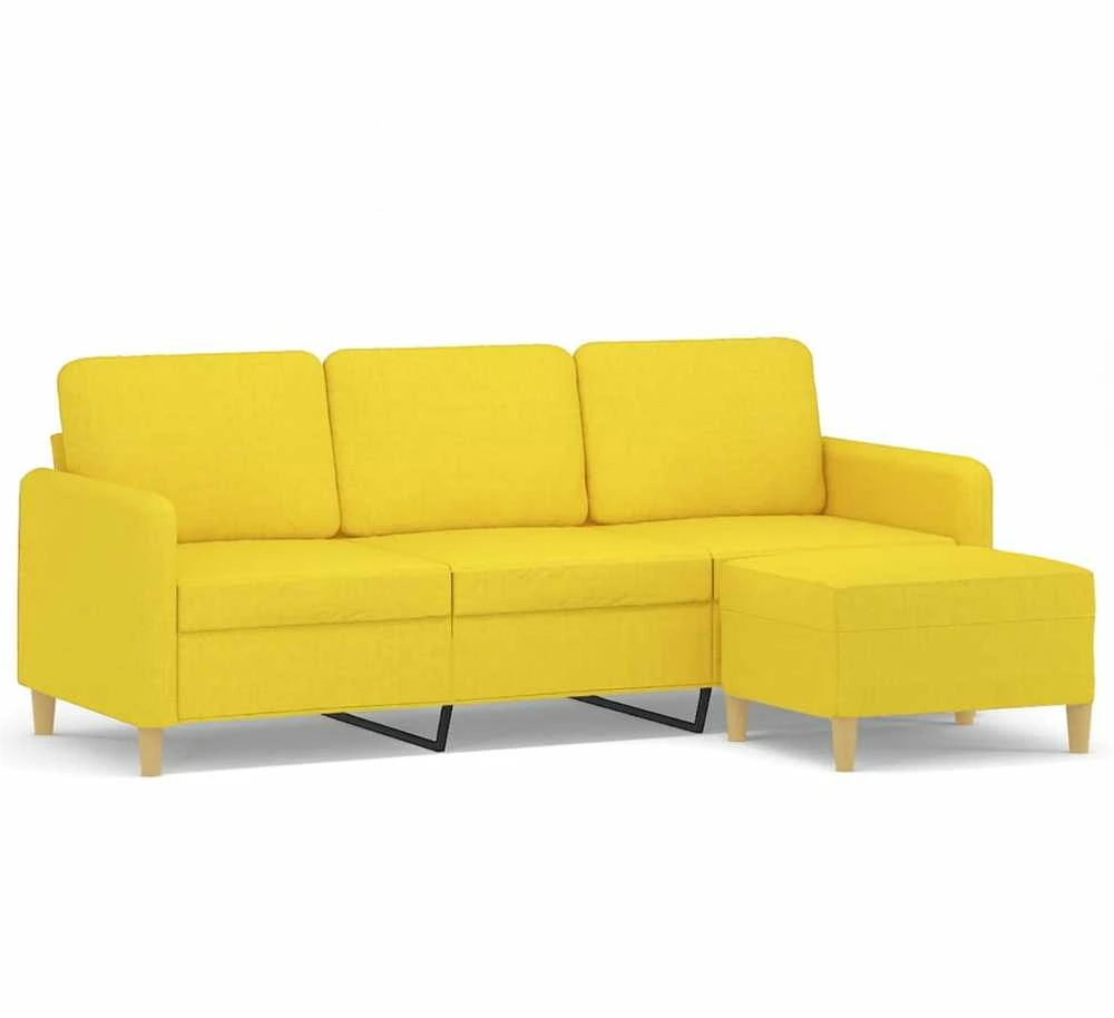 Trivietė sofa su pakoja, šviesiai geltona, 180cm, audinys