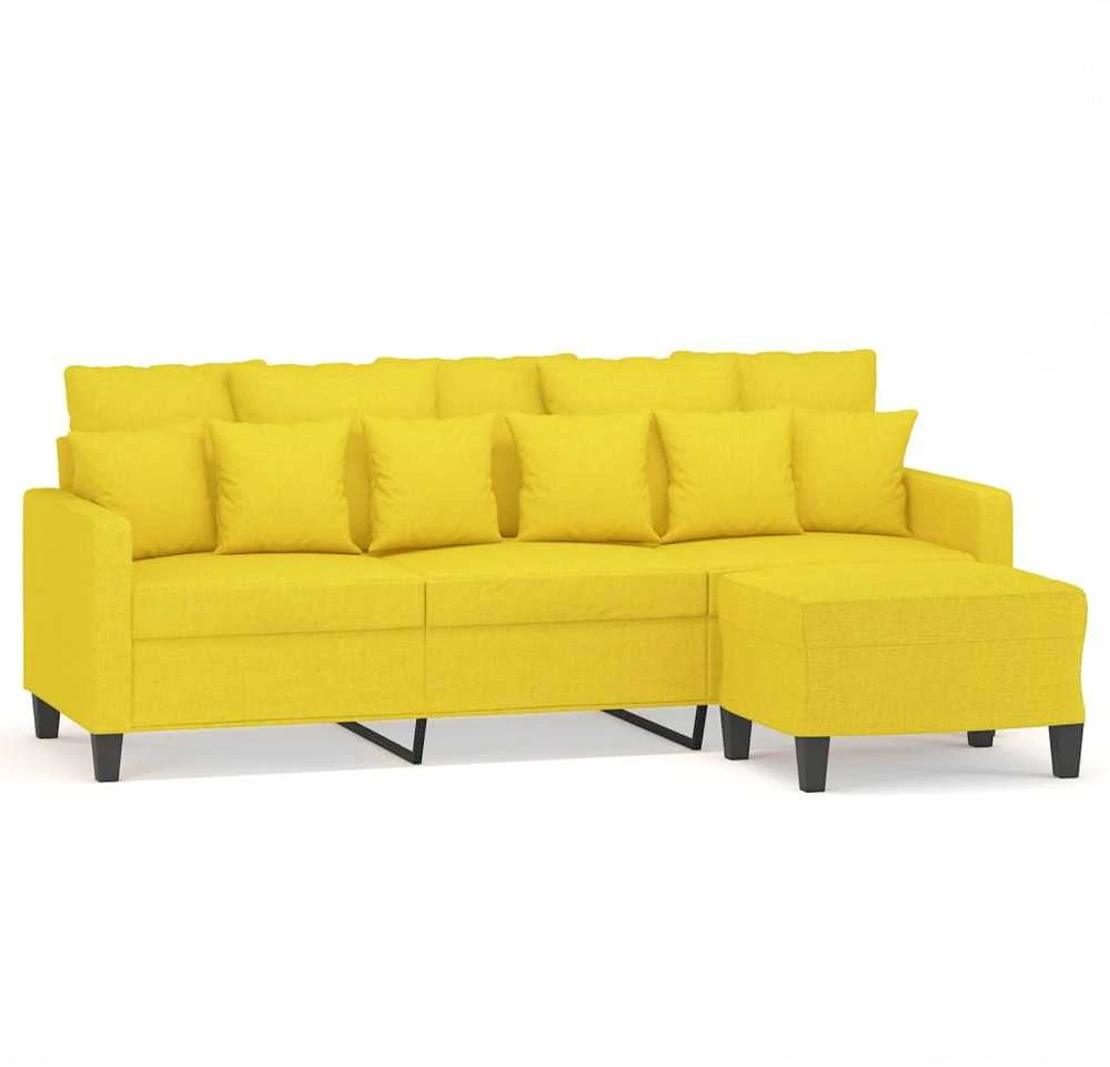 Trivietė sofa su pakoja, šviesiai geltona, 180cm, audinys