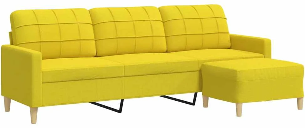 Trivietė sofa su pakoja, šviesiai geltona, 210cm, audinys