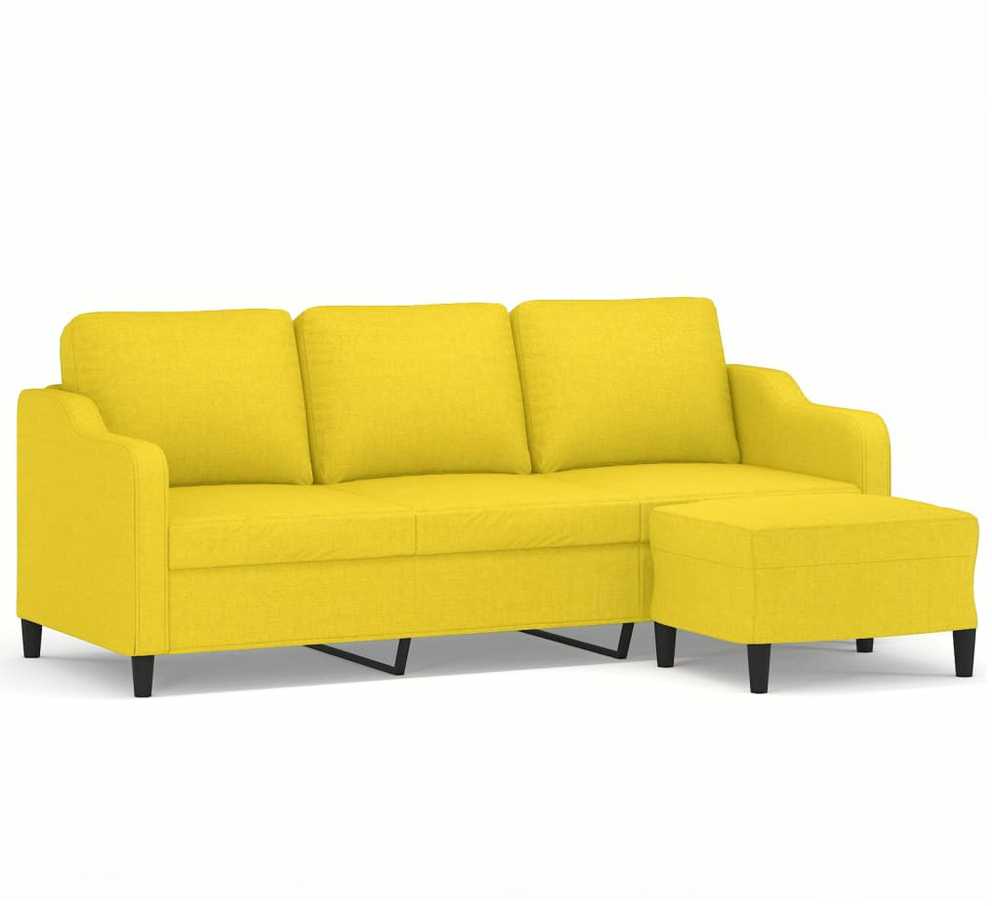 Trivietė sofa su pakoja, šviesiai geltona, 180cm, audinys