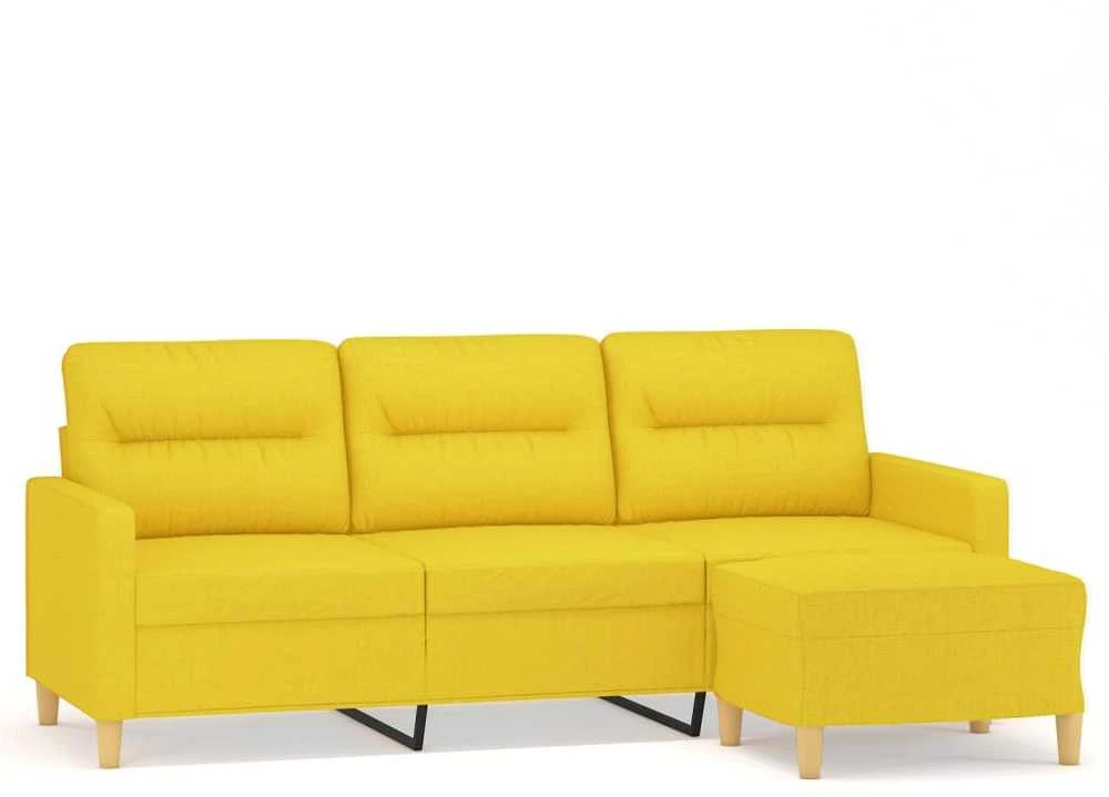 Trivietė sofa su pakoja, šviesiai geltona, 180cm, audinys