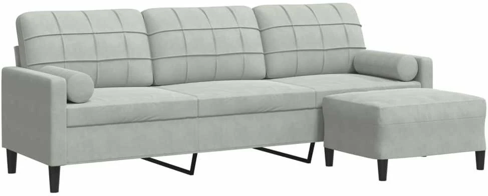 Trivietė sofa su pakoja, šviesiai pilka, 210cm, aksomas