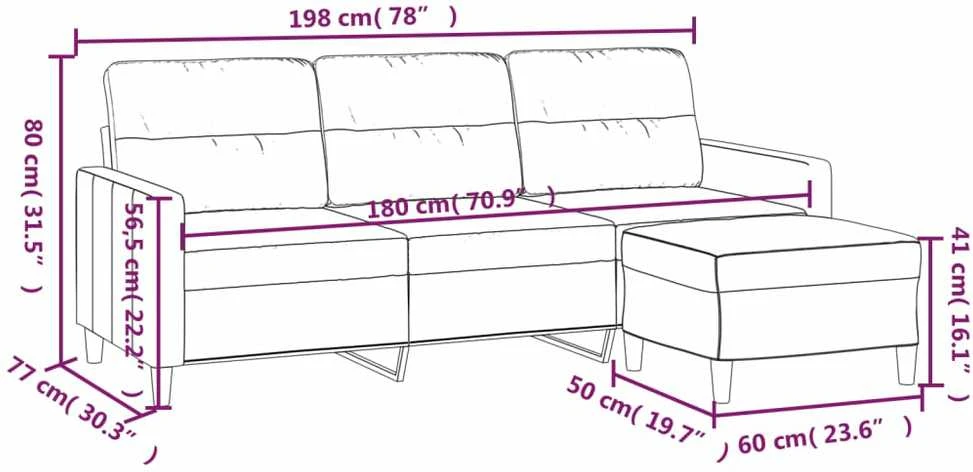 Trivietė sofa su pakoja, šviesiai pilka, 180cm, audinys