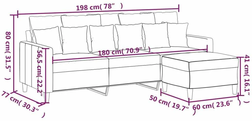 Trivietė sofa su pakoja, šviesiai pilka, 180cm, aksomas