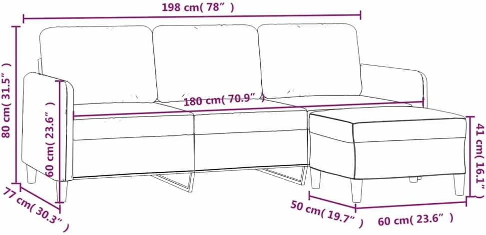 Trivietė sofa su pakoja, šviesiai pilka, 180cm, audinys