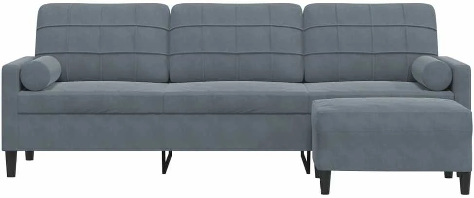 Trivietė sofa su pakoja, tamsiai pilkos spalvos, 210cm, aksomas