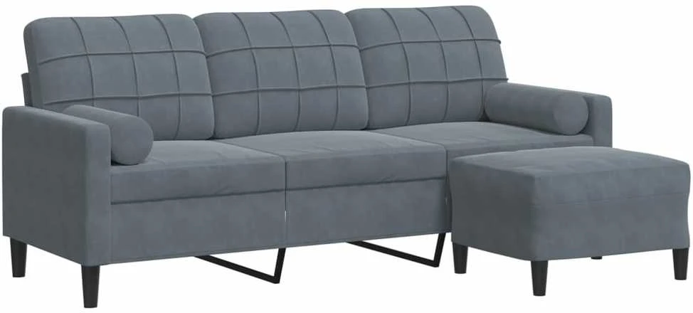 Trivietė sofa su pakoja, tamsiai pilkos spalvos, 180cm, aksomas