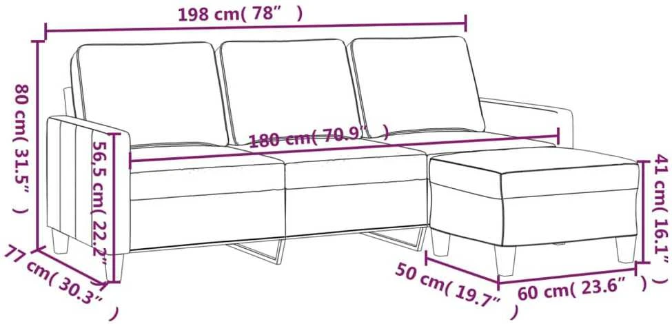 Trivietė sofa su pakoja, tamsiai pilkos spalvos, 180cm, audinys