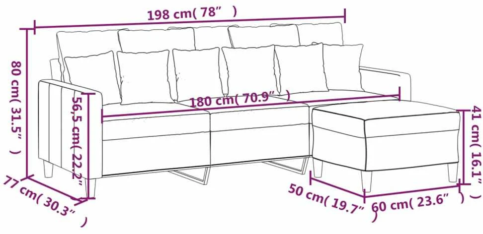 Trivietė sofa su pakoja, tamsiai pilkos spalvos, 180cm, aksomas