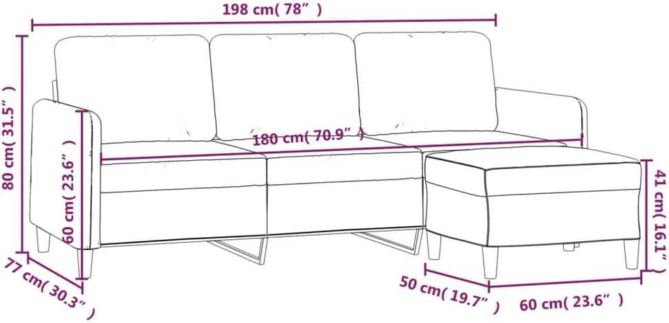 Trivietė sofa su pakoja, tamsiai pilkos spalvos, 180cm, audinys