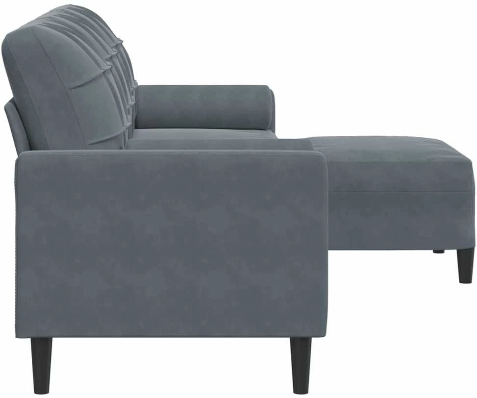 Trivietė sofa su pakoja, tamsiai pilkos spalvos, 210cm, aksomas