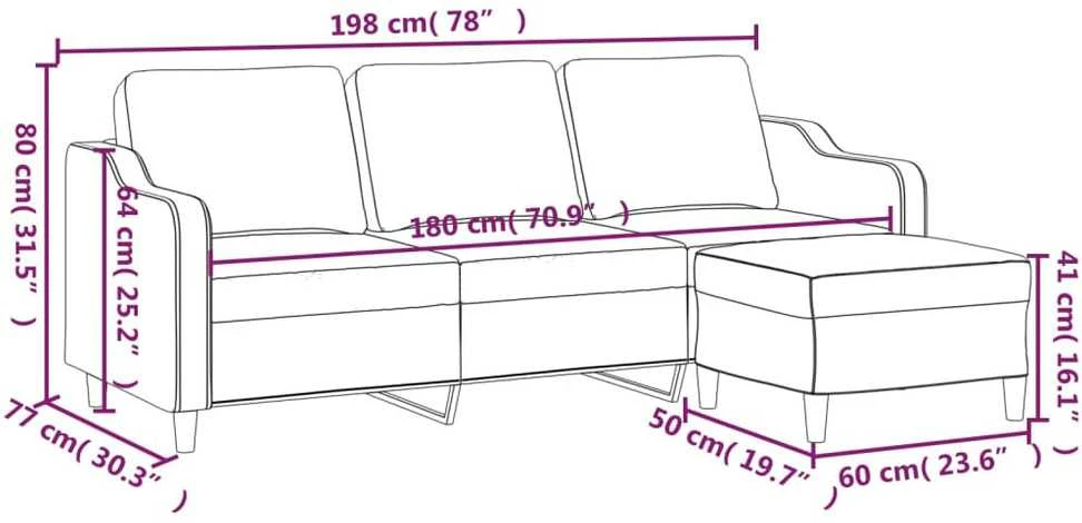 Trivietė sofa su pakoja, tamsiai pilkos spalvos, 180cm, audinys