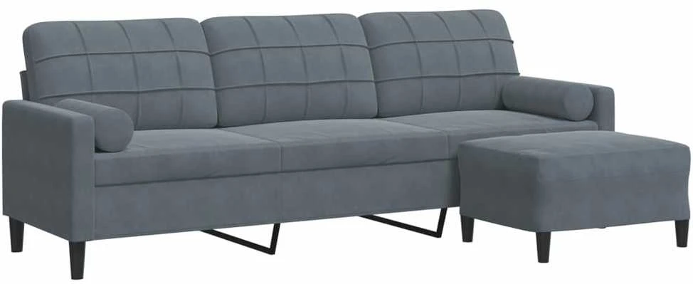 Trivietė sofa su pakoja, tamsiai pilkos spalvos, 210cm, aksomas