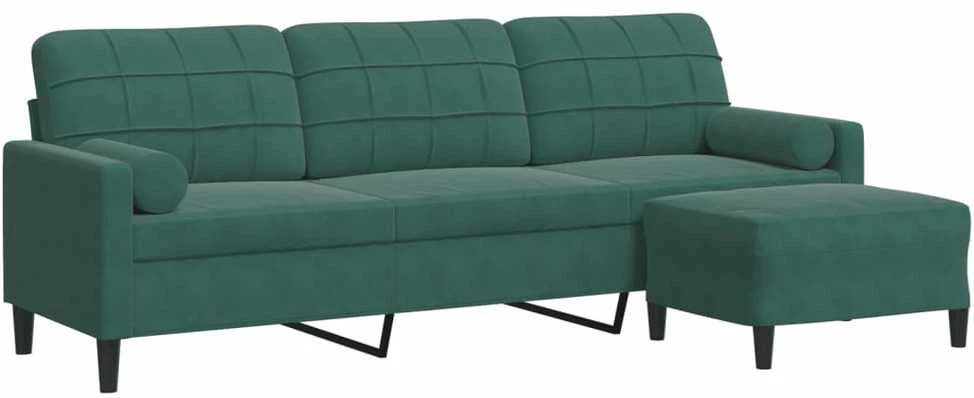 Trivietė sofa su pakoja, tamsiai žalios spalvos, 210cm, aksomas