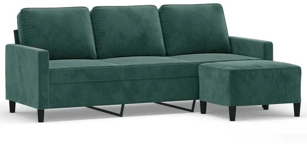 Trivietė sofa su pakoja, tamsiai žalios spalvos, 180cm, aksomas