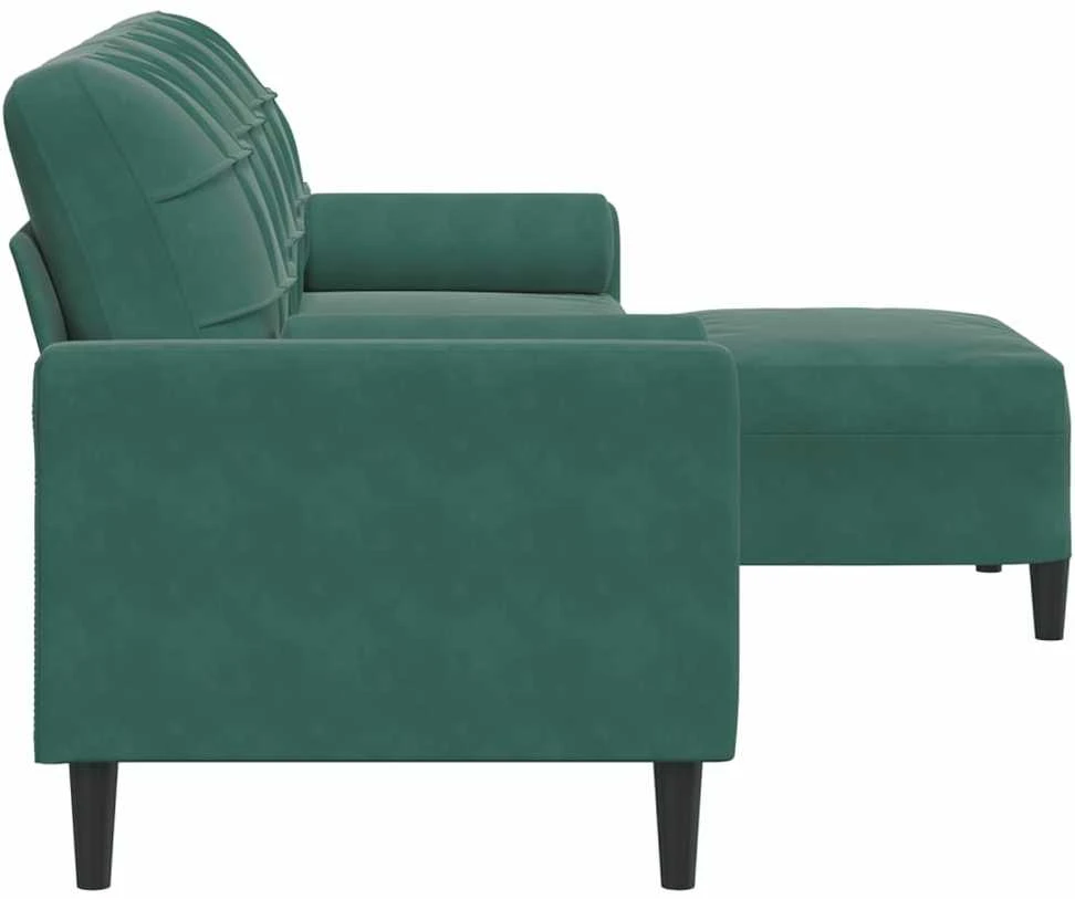 Trivietė sofa su pakoja, tamsiai žalios spalvos, 210cm, aksomas
