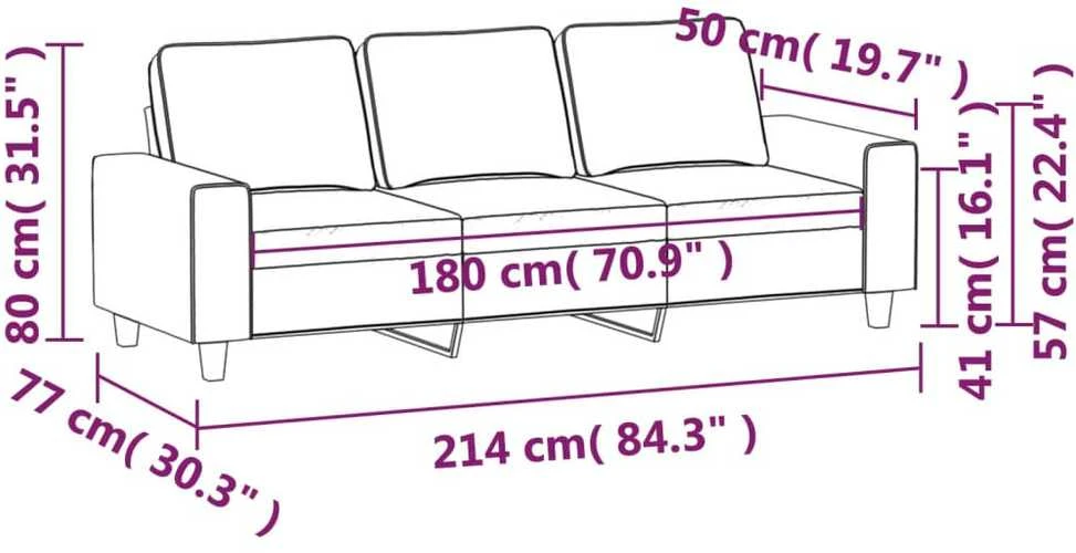 Trivietė sofa, šviesiai geltonos spalvos, 180cm, audinys